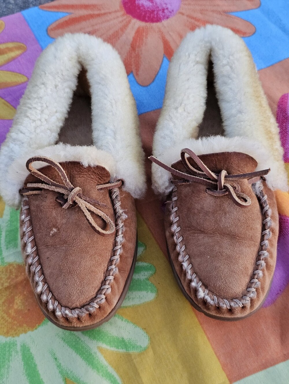 L.L.Bean Wicked Good Moccasin Slippers Women's 10 M Brown Shearling Suede